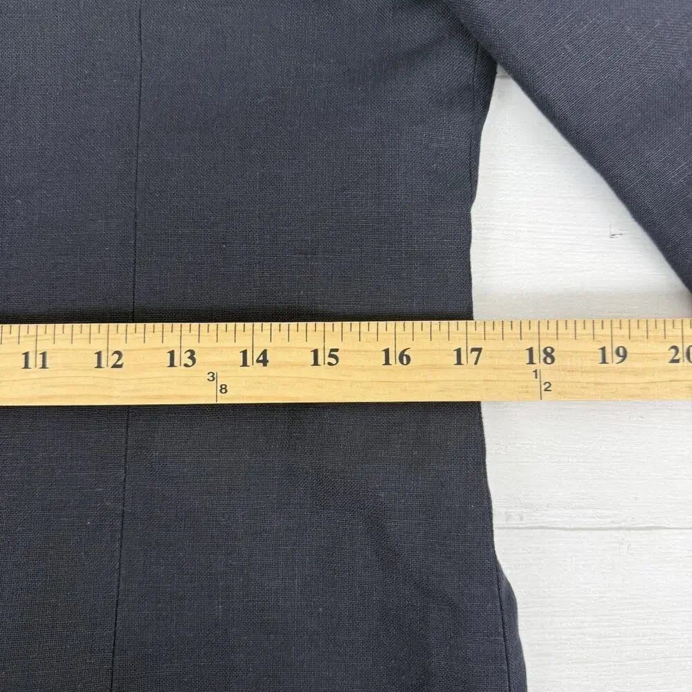 Hernando Trujillo Linen Blazer Jacket Women 8 Navy Floral‎ Trim Preppy Spring